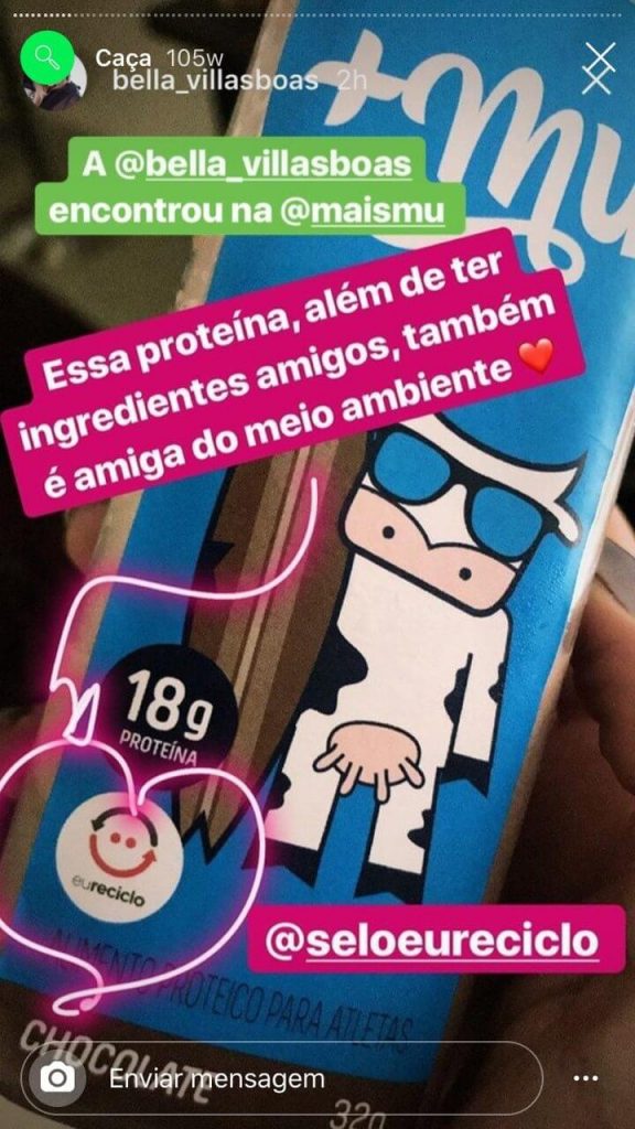 Print de um stories da +Mu com o selo eureciclo.