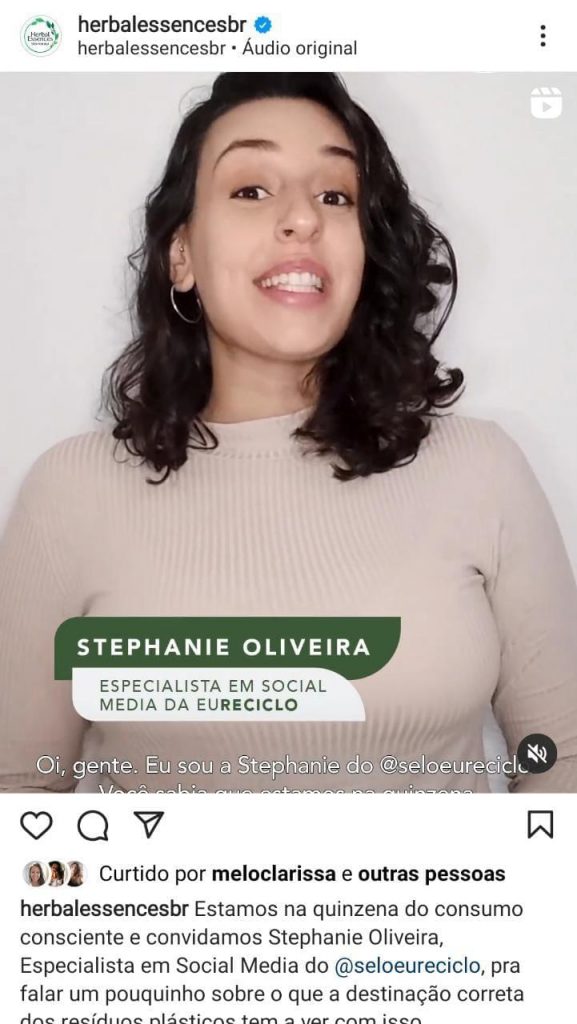 Print da postagem de divulgação da parceria entre P&G e eureciclo.
