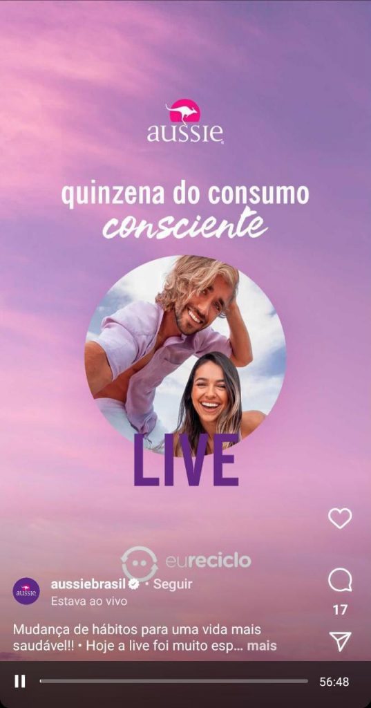 Print da postagem de divulgação da live da parceria entre P&G e eureciclo.