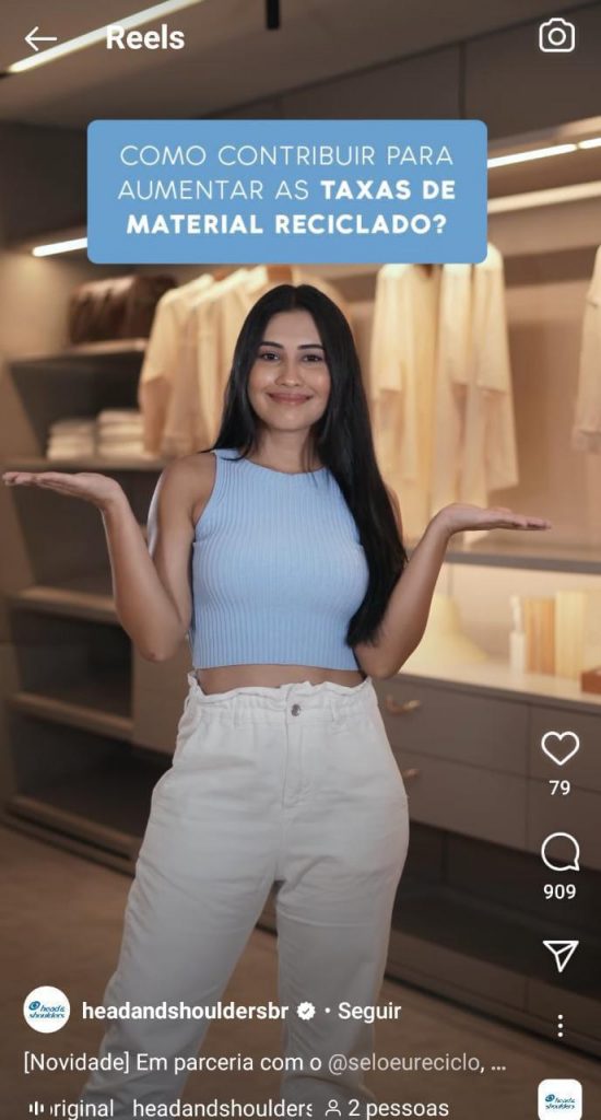 Print da postagem de um stories sobre a parceria entre P&G e eureciclo.