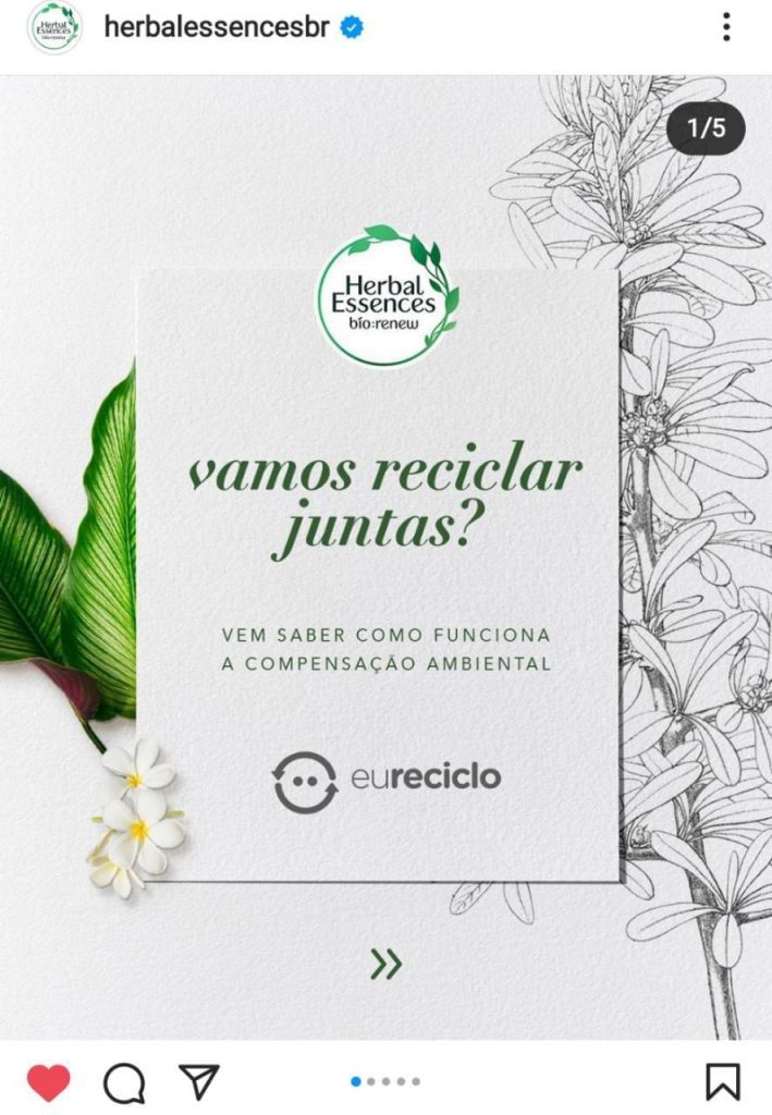 Print da postagem de divulgação da parceria entre P&G e eureciclo.
